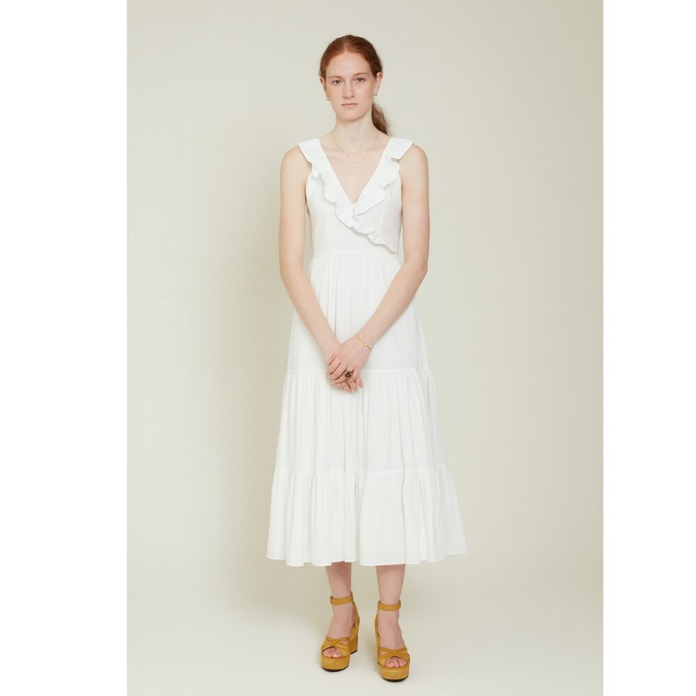 kate spade White Ruffle Midi Dress
